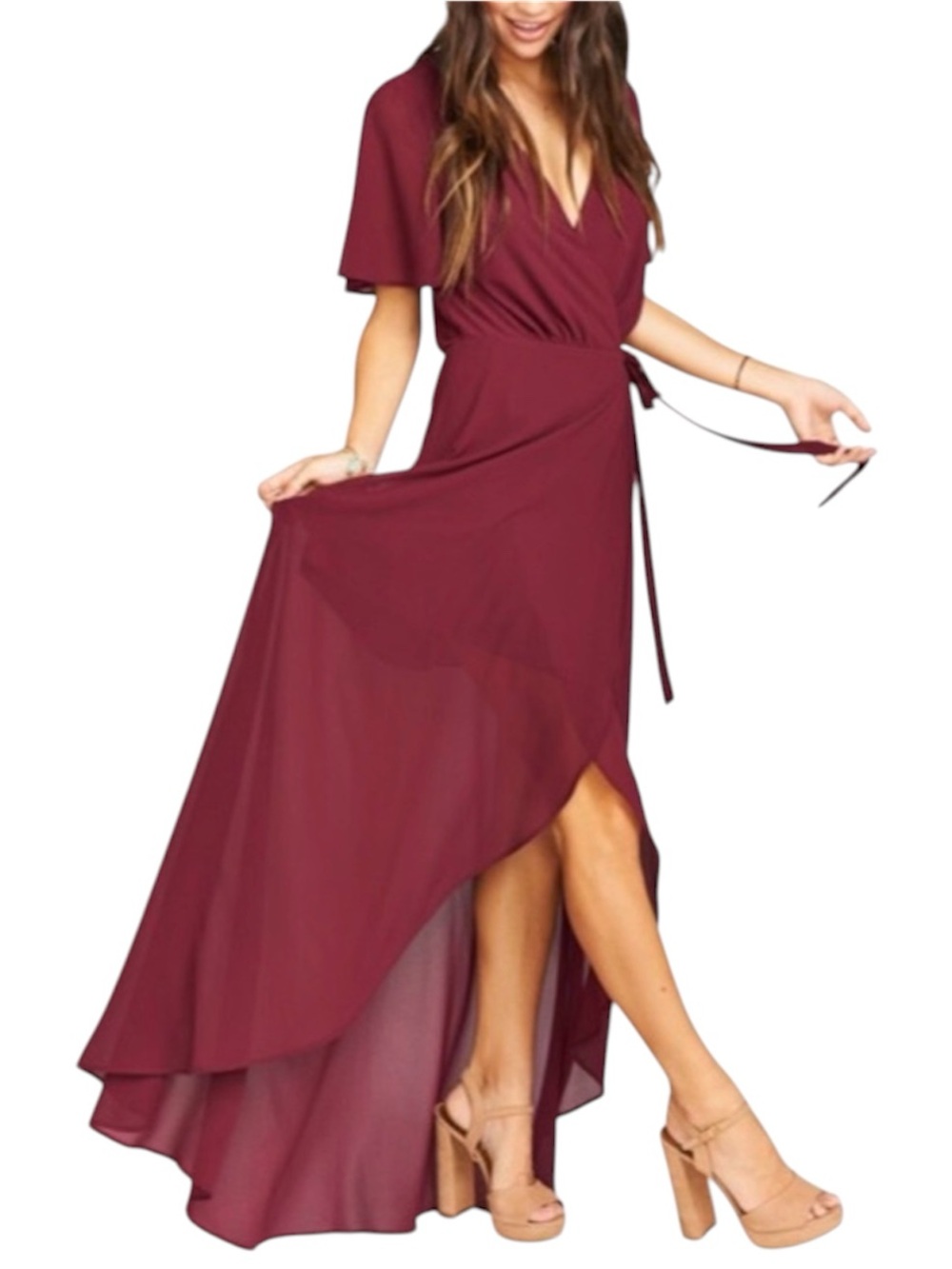 Show Me Your MuMu Sophia Wrap Maxi Dress - Burgundy - Picture 1 of 7
